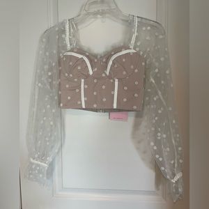 NWT Hello Molly white sheer sleeve top